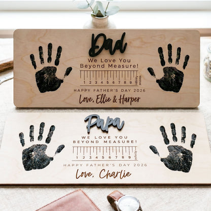 Personalized Kids Love Measure Wooden Handprint Sign, Custom Daddy Papa Handprint Sign Decor, Meaningful Father's Day Gift