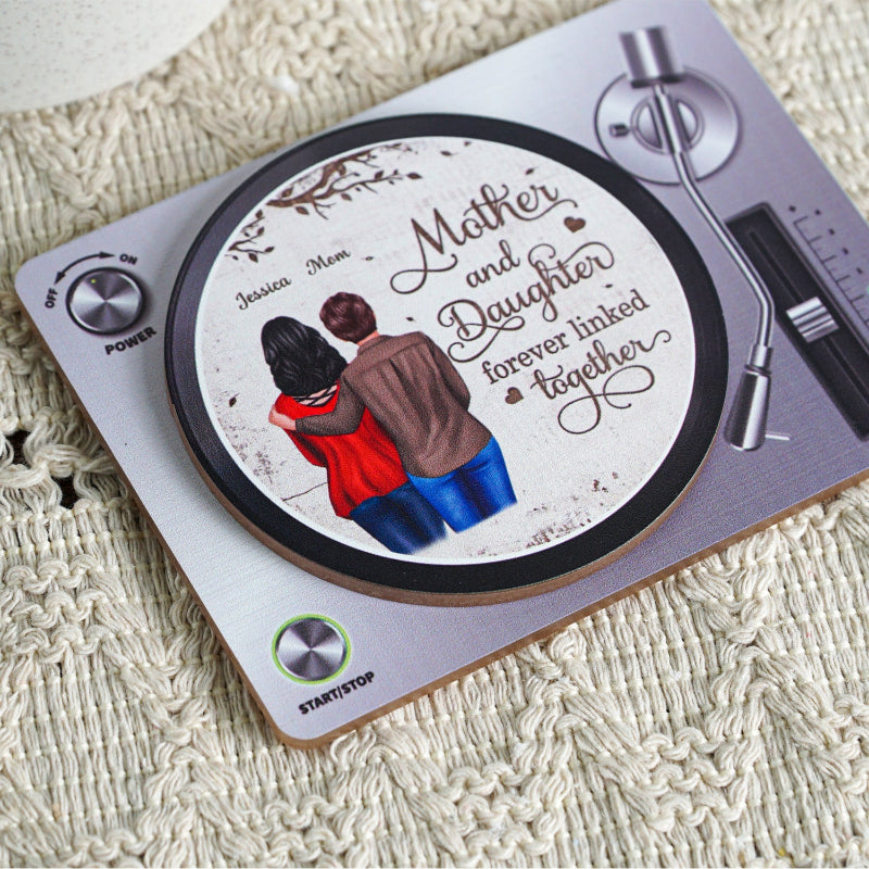 Mother & Daughter Son Under Tree Forever Linked Together Personalized NFC Acrylic Music Vinyl Record, Heartfelt Gift For Mom