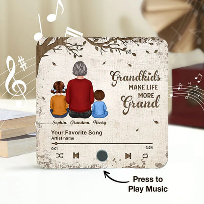 Grandkids Make Life More Grand, Grandma Grandkids Sitting Back View Personalized Music Fridge Magnet, Mother's Day Gift for Grandma