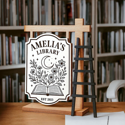 Personalized Wildflower Book Moon Book Signpost Mini Plaque, Library Decor, Bookshelf, Book Lover Gift, Bookish, Gifts For Readers