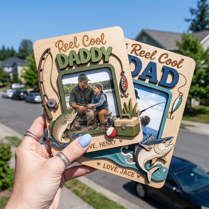 Personalized Fishing Photo Car Visor Clip, Custom Reel Cool Dad Daddy Picture Frame Ornament, Hanging Car Decor Gift, Father’s Day Gift For Dad