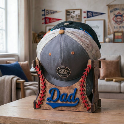 Personalized Baseball Cap Holder Box, Custom Wooden Hat Storage Box With Baseball Stitch Design, Rustic Sports Room Decor, Father’s Day Gift