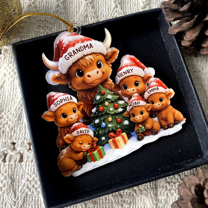 Personalized Christmas Grandma Cow Family On Truck Acrylic Ornament, Christmas Ornament Gift