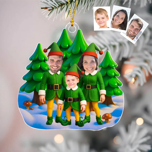 Personalized Photo Elf Family Standing Together Acrylic Ornament, Family Christmas Tree Decoration