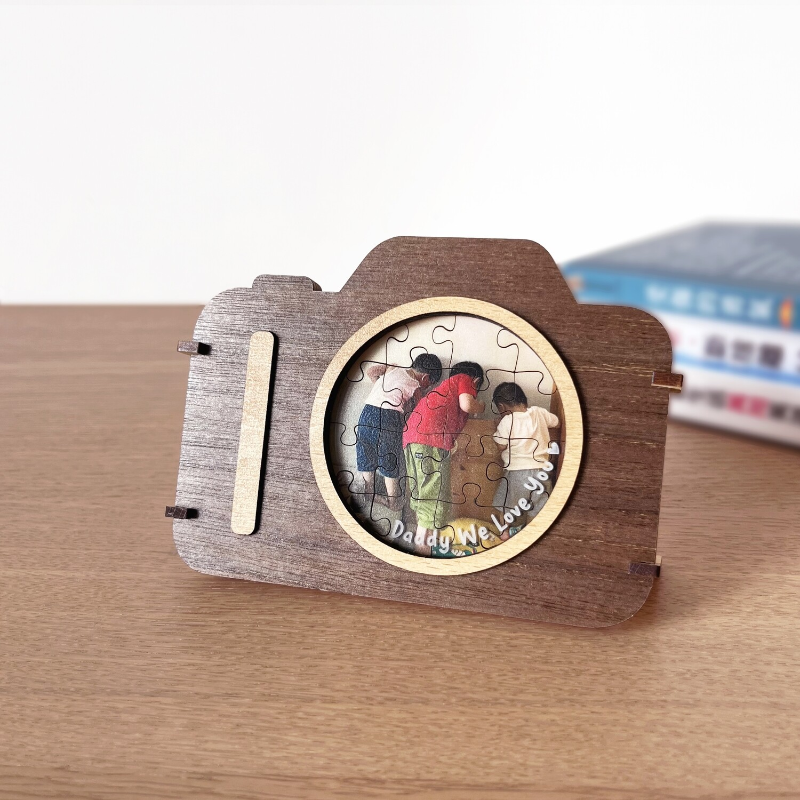 Personalized Wooden Camera Puzzle Photo Frame, Father's Day Gift