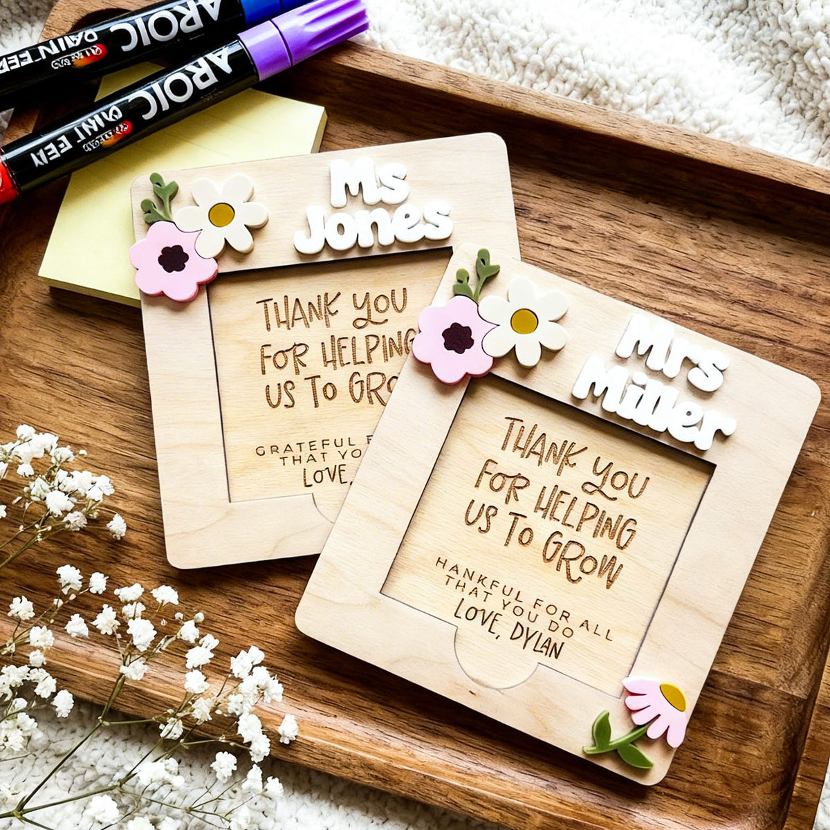 Personalized Teacher Flower Post-it Note Holder for Teacher Appreciation Gift, End Of School Year Gift