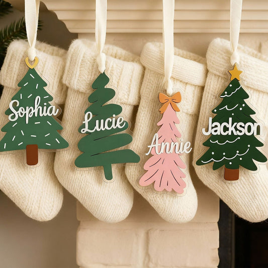 Personalized Pine Tree With Name Stocking Tags, Christmas Gift Tags For Kids, Christmas Tree Decoration