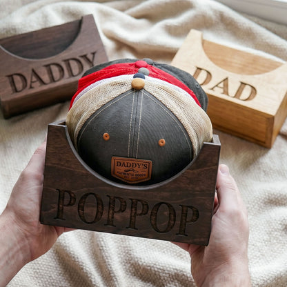 Personalized Wooden Dad Hat Holder Box, Custom Engraved Baseball Cap Storage Display, Rustic Home Decor Organizer, Father’s Day Gift for Dad