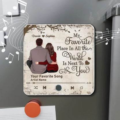 Favorite Place In The World Couple Sitting Back View Personalized Music Fridge Magnet, Valentine's Day Gift For Him, For Her