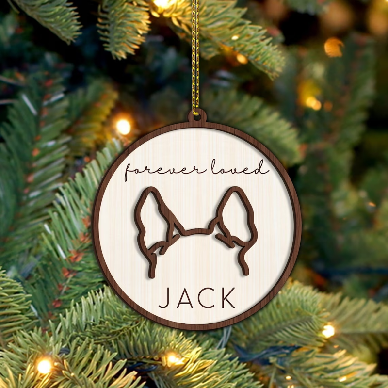 Personalized Dog Ear Memorial Ornament, Christmas Gift For Dog Lover