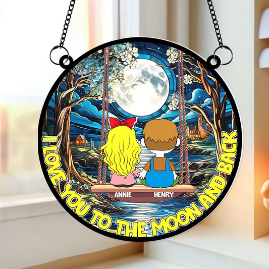 Personalized Cartoon Couple Holding Hands Sitting Acrylic Suncatcher,  Couple Valentine's Day Gift