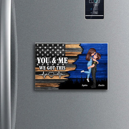 Hero Couple Hugging Kissing Half Flag Valentine's Day Gift by Occupation Gift For Her Gift For Him Personalized Acrylic Fridge Magnet