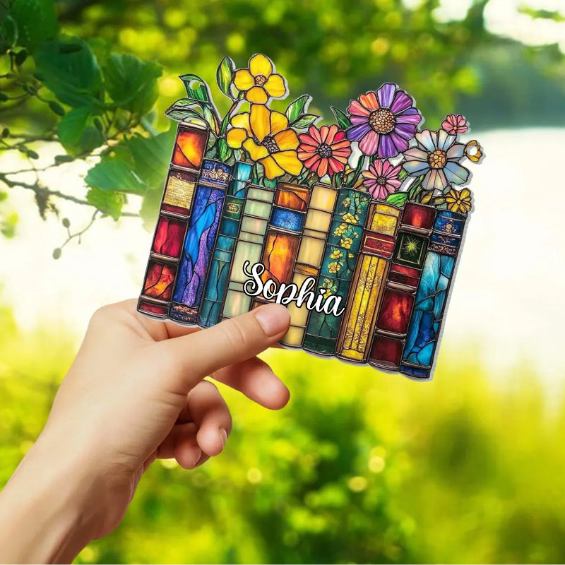 Flower Book Suncatcher Acrylic Window Hanging, Book Lover Gift, Book Club Gift, Book Lover Suncatcher, Book Reader Gifts, Book Club Ornament