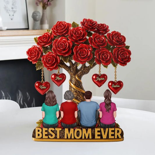 Mom & Children Under Beautiful Rose Tree Personalized Acrylic Block Plaque
