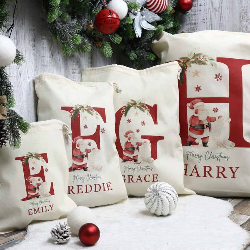 Personalized Name & Initial Santa Sack, Christmas Gift Bag