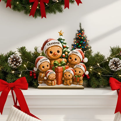 Gingerbread Family Standing Wooden Plaque, Personalized Christmas Standing Wooden Plaque