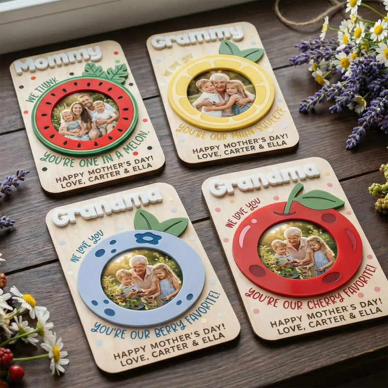 Personalized Fruit Photo Holder Fridge Magnet, Custom Love You Picture Clip for Mom & Grandma, Mother's Day Photo Gift