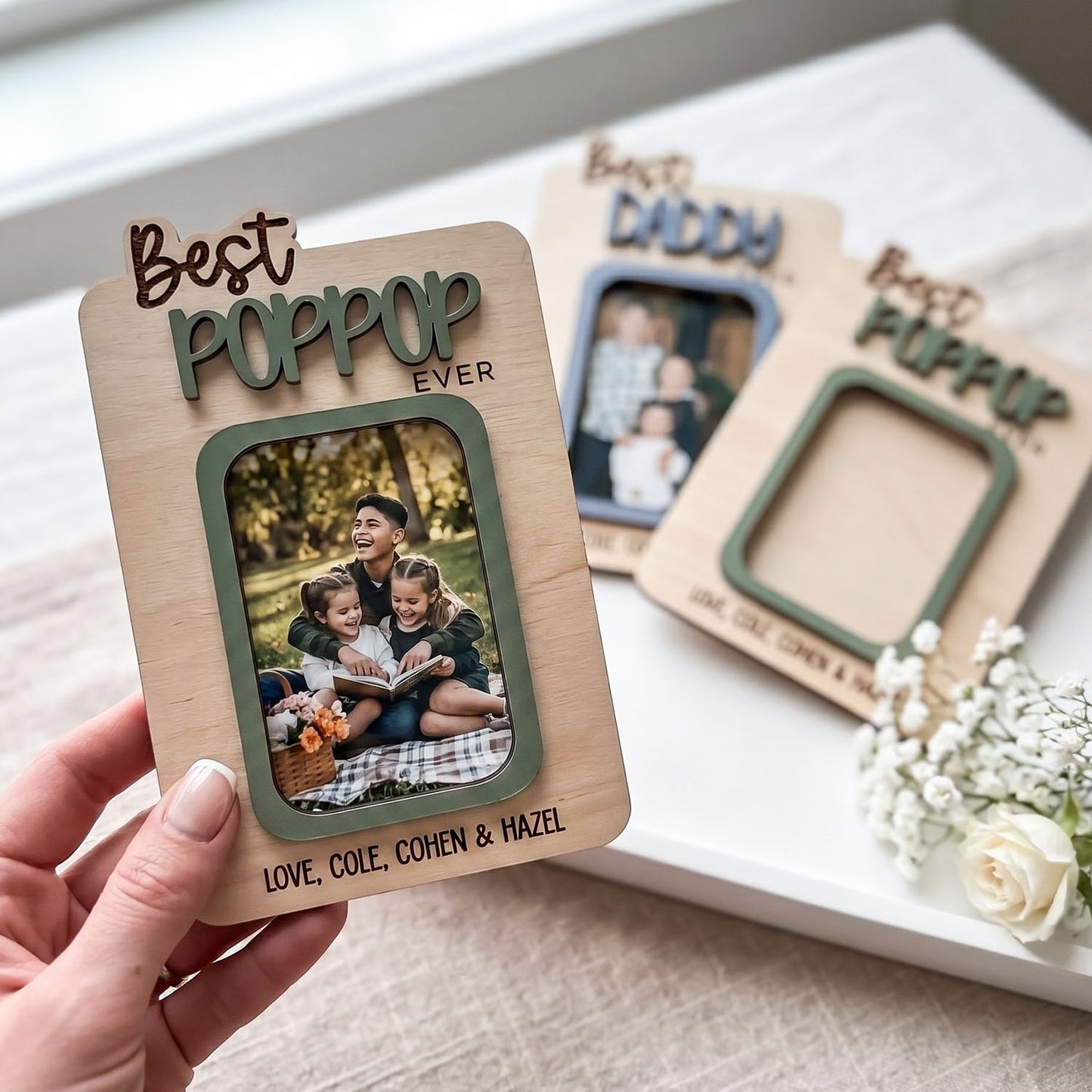 Personalized Best Dad Photo Holder Car Visor Clip, Custom Wooden Picture Holder For Dad Grandpa, Auto Sun Visor Photo Display, Father’s Day Gift, Family Photo Keepsake
