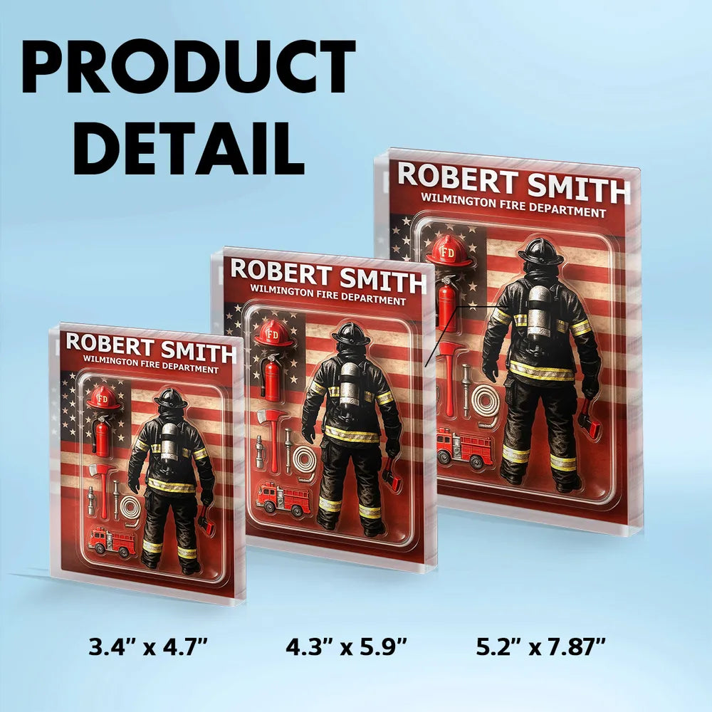 Firefighter Custom Figure Personalized Acrylic Block Plaque, Gift for him