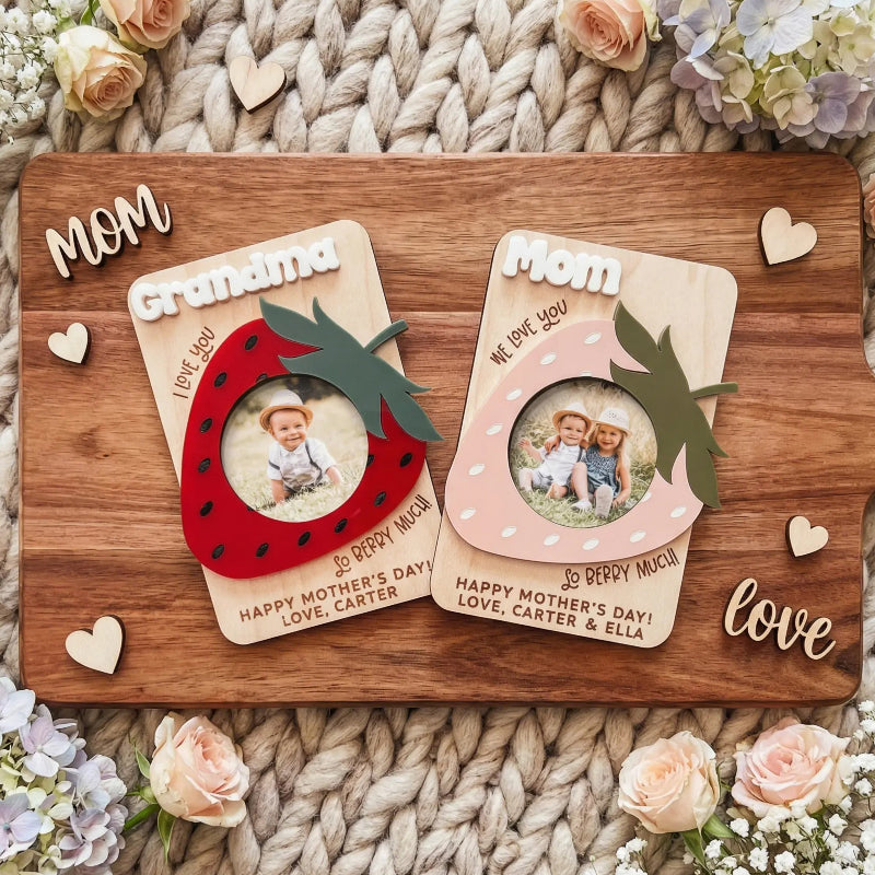 Personalized Strawberry Fridge Photo Magnet, Mother's Day Photo Gift