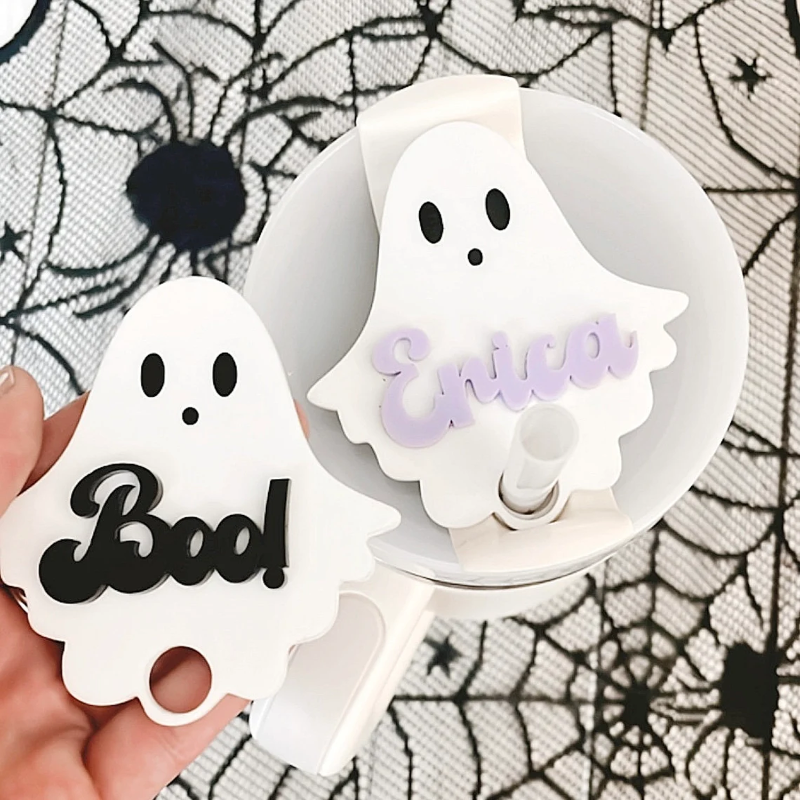 Personalized Halloween Stanley Cup Tags - Ghost Tumbler Plates - Tumbler Accessories