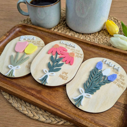 Personalized Quote Floral Wooden Magnet Sign, Thank You For Helping Me Grow Gift, Personalized Mother’s Day Refrigerator Decor