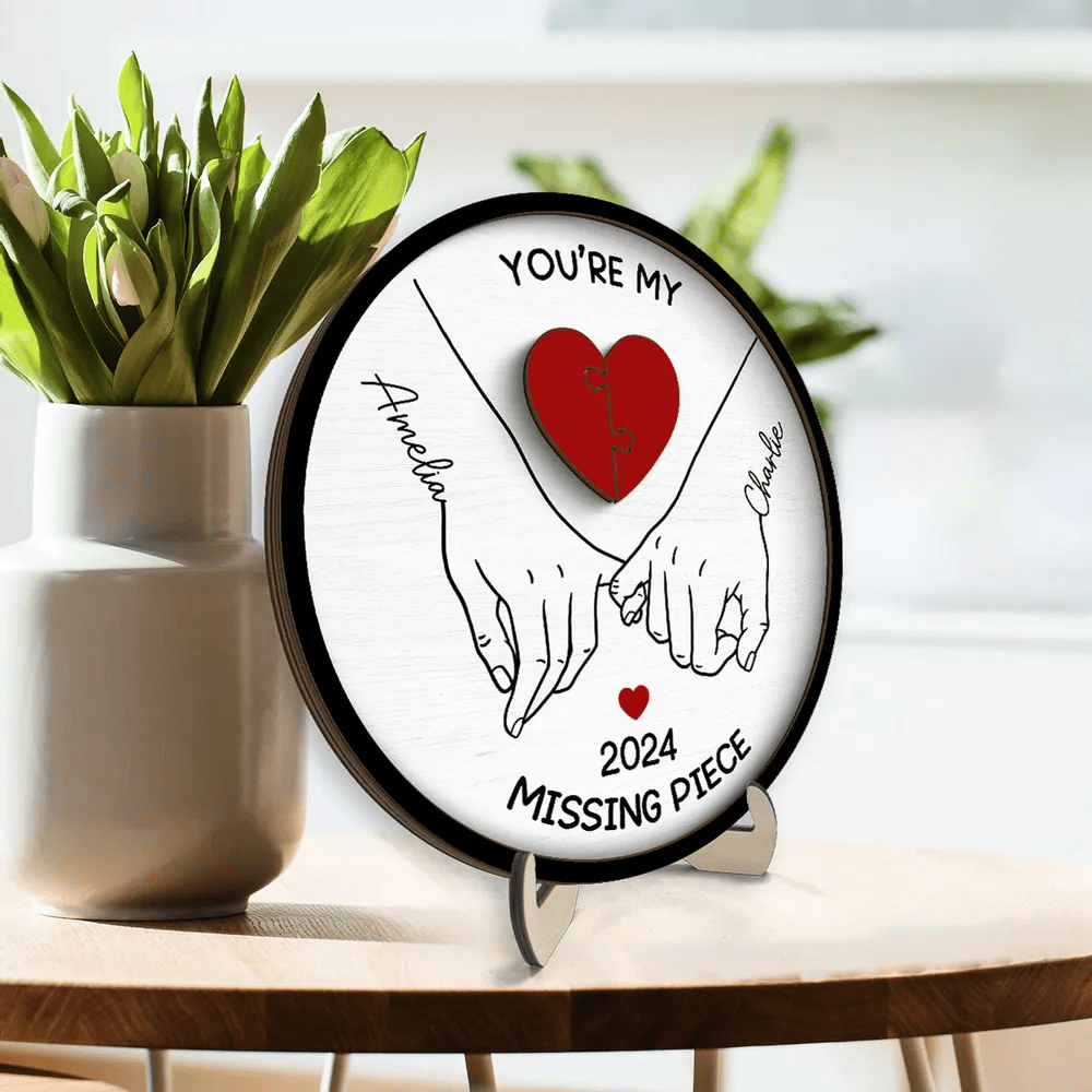 Personalized Couple Pinky Promise Hands 2-Layer Wooden Plaque, You're My Missing Piece, Valentine's Day gift, Anniversary gift for Couples