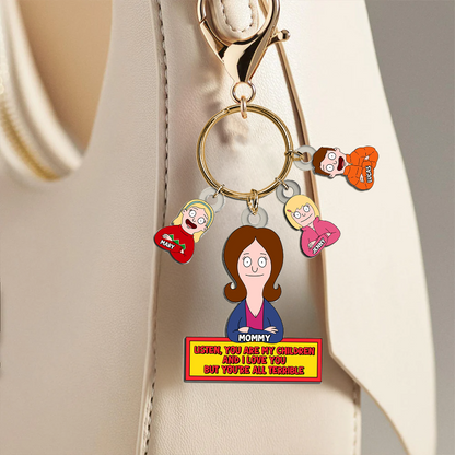 Personalized Hilarious Cartoon Mom and Kids Charm Keychain, Unique Mother’s Day Gift for Mom