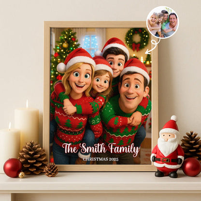 Custom Christmas Family Portrait from Photo Personalized Poster, Personalized Christmas Family Poster