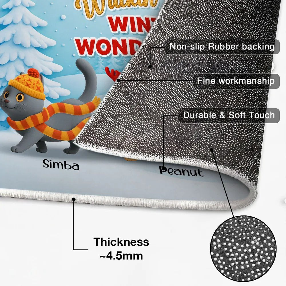 Cats Walking In A Winter Wonderland - Personalized Doormat