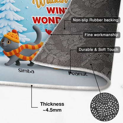 Cats Walking In A Winter Wonderland - Personalized Doormat