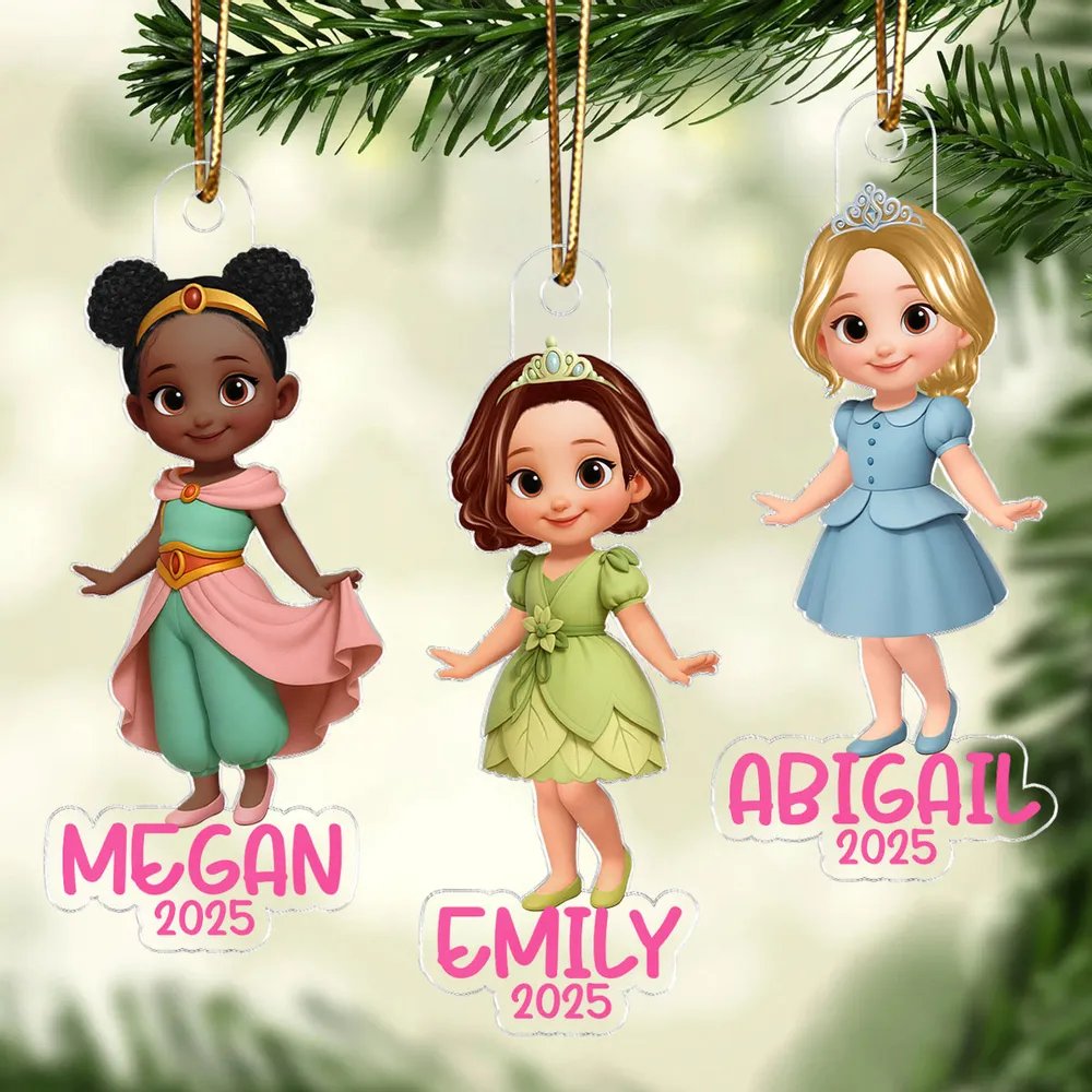 Princess Personalized Acrylic Ornament, Christmas Gift for Kid Girls