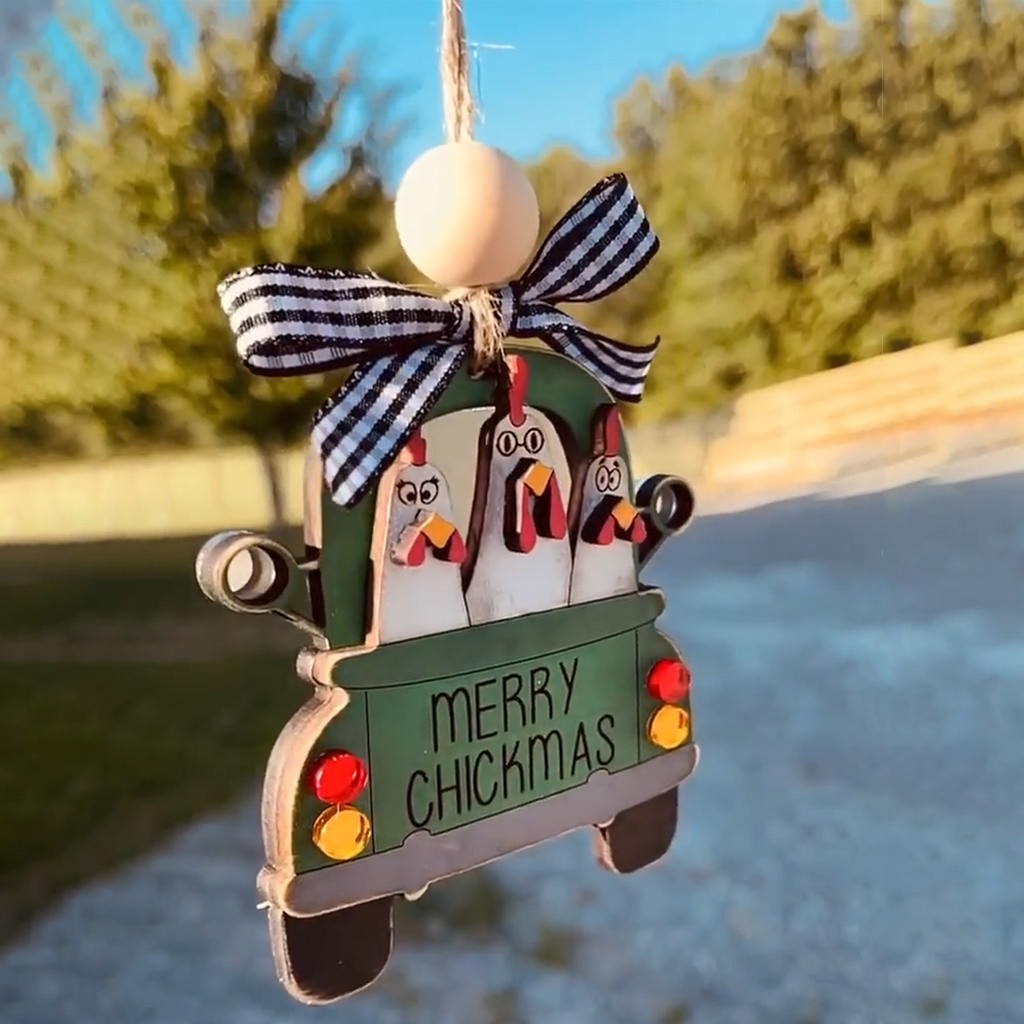 Personalized Chicken Truck Ornament, Glowforge Christmas Ornament