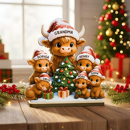 Grandma's Herd Cow Family Standing Wooden Plaque, Personalized Christmas Standing Wooden Plaque