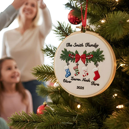 Personalized Family Christmas Ornament, Custom Embroidery Hoop, Holiday Stocking, Festive Decoration, Gift for Families 2025
