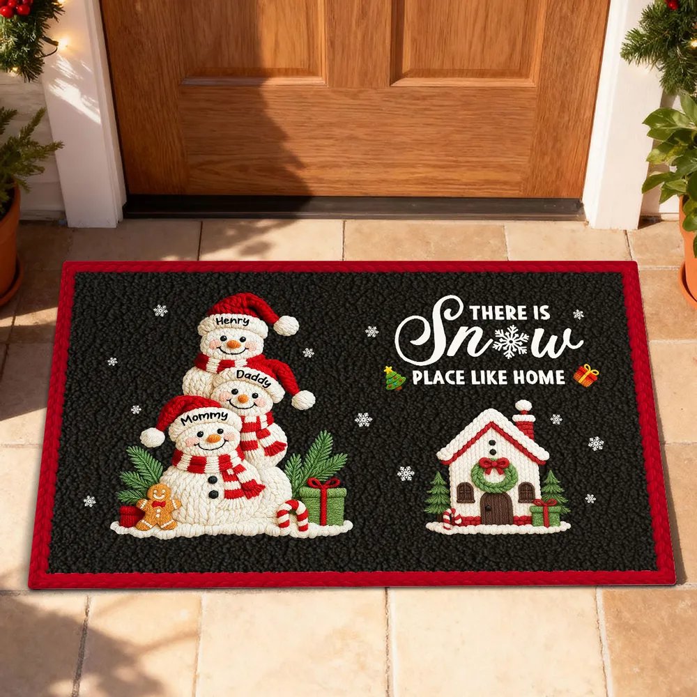 Welcome to Our Family Snowman Latch Hook Yarn Faux - Personalized Doormat - Festive Christmas Decor for Family