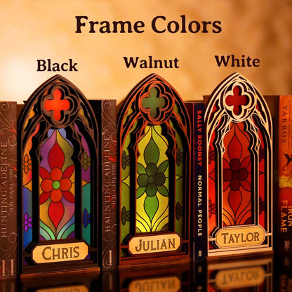 Personalized Gothic Stained Glass Art Window Book Nook Plaque, Fantasy Book Lover & Reader Gift, Book Lover Gift, Bookshelf Decor