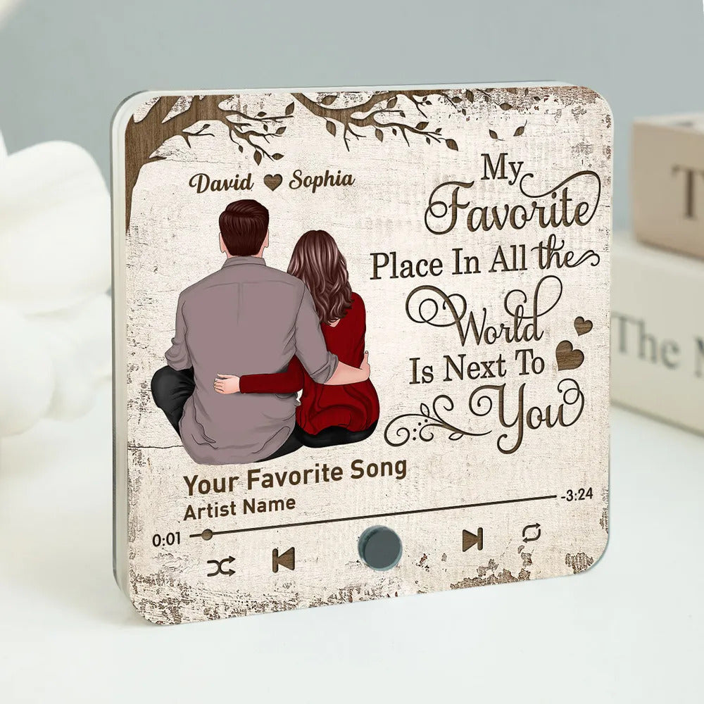 Favorite Place In The World Couple Sitting Back View Personalized Music Fridge Magnet, Valentine's Day Gift For Him, For Her