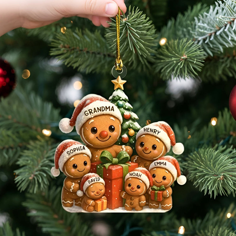 Personalized Gingerbread Family Acrylic Ornament, Christmas Ornament Gift
