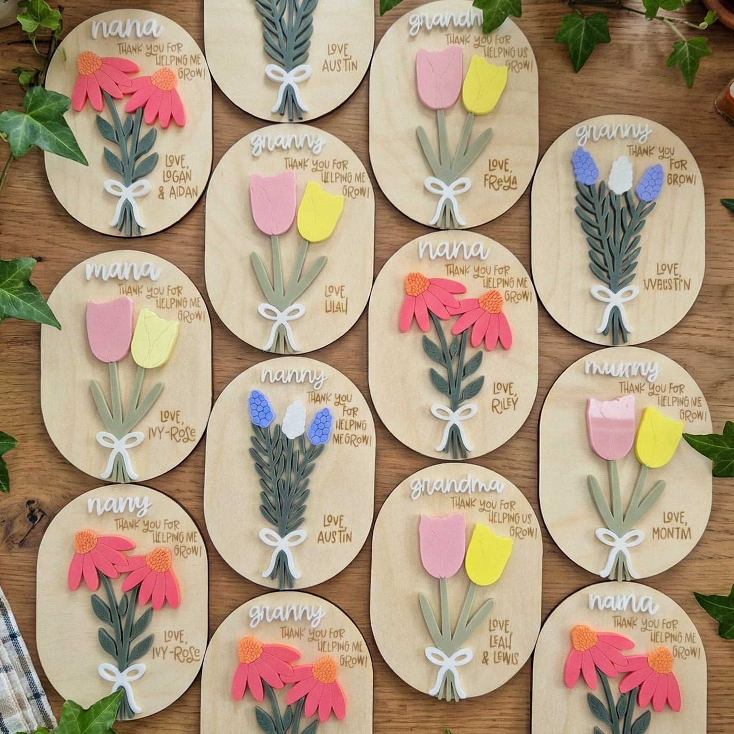 Personalized Quote Floral Wooden Magnet Sign, Thank You For Helping Me Grow Gift, Personalized Mother’s Day Refrigerator Decor