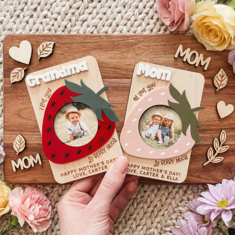 Personalized Strawberry Fridge Photo Magnet, Mother's Day Photo Gift