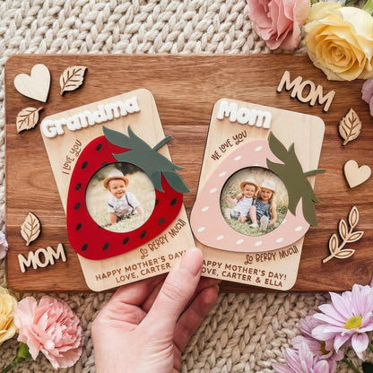 Personalized Strawberry Fridge Photo Magnet, Mother's Day Photo Gift