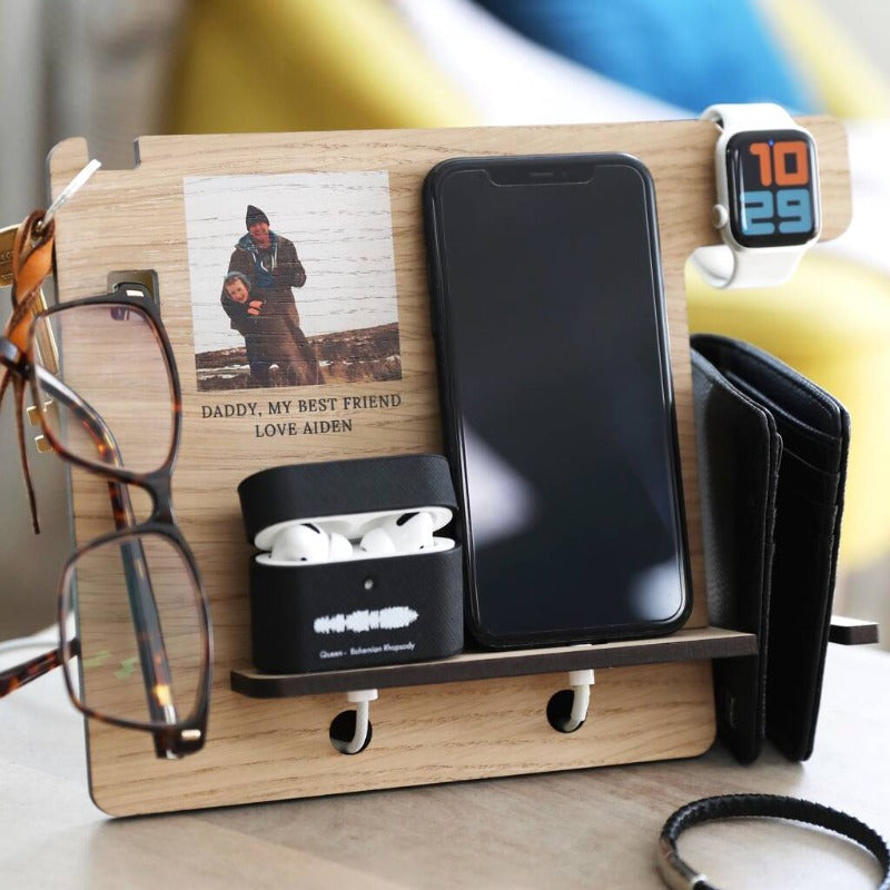 Personalized Wooden Accessory Stand With Photo, Father's Day Gift