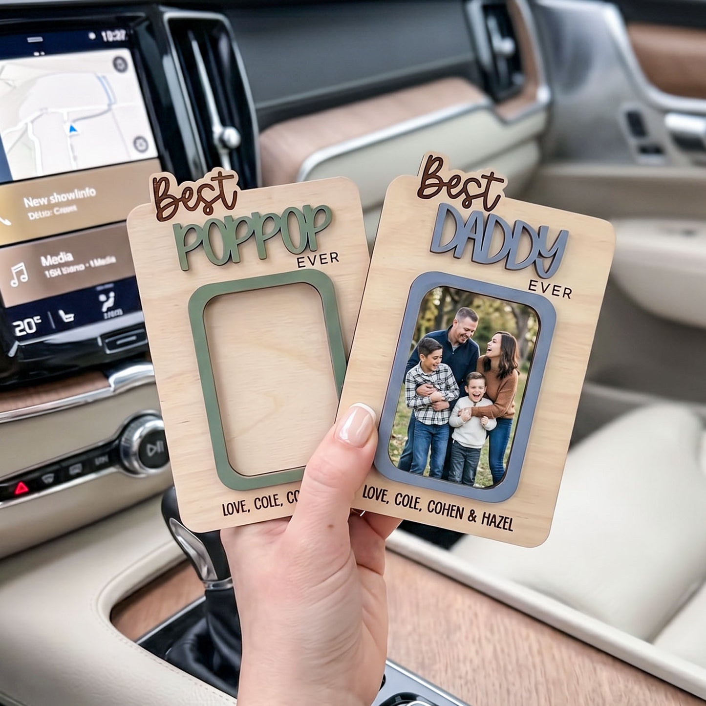 Personalized Best Dad Photo Holder Car Visor Clip, Custom Wooden Picture Holder For Dad Grandpa, Auto Sun Visor Photo Display, Father’s Day Gift, Family Photo Keepsake