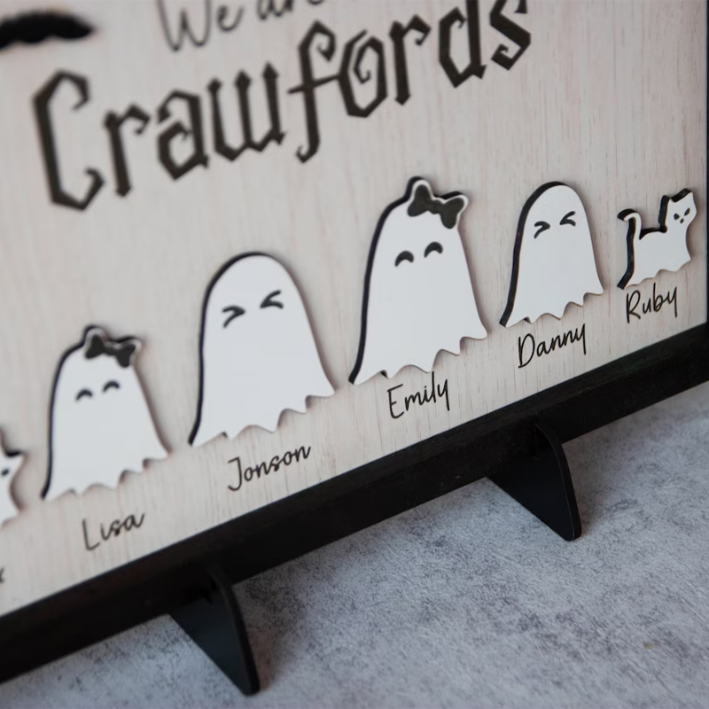 Personalized Halloween Family with Pets Ghost Sign - Halloween Decorations