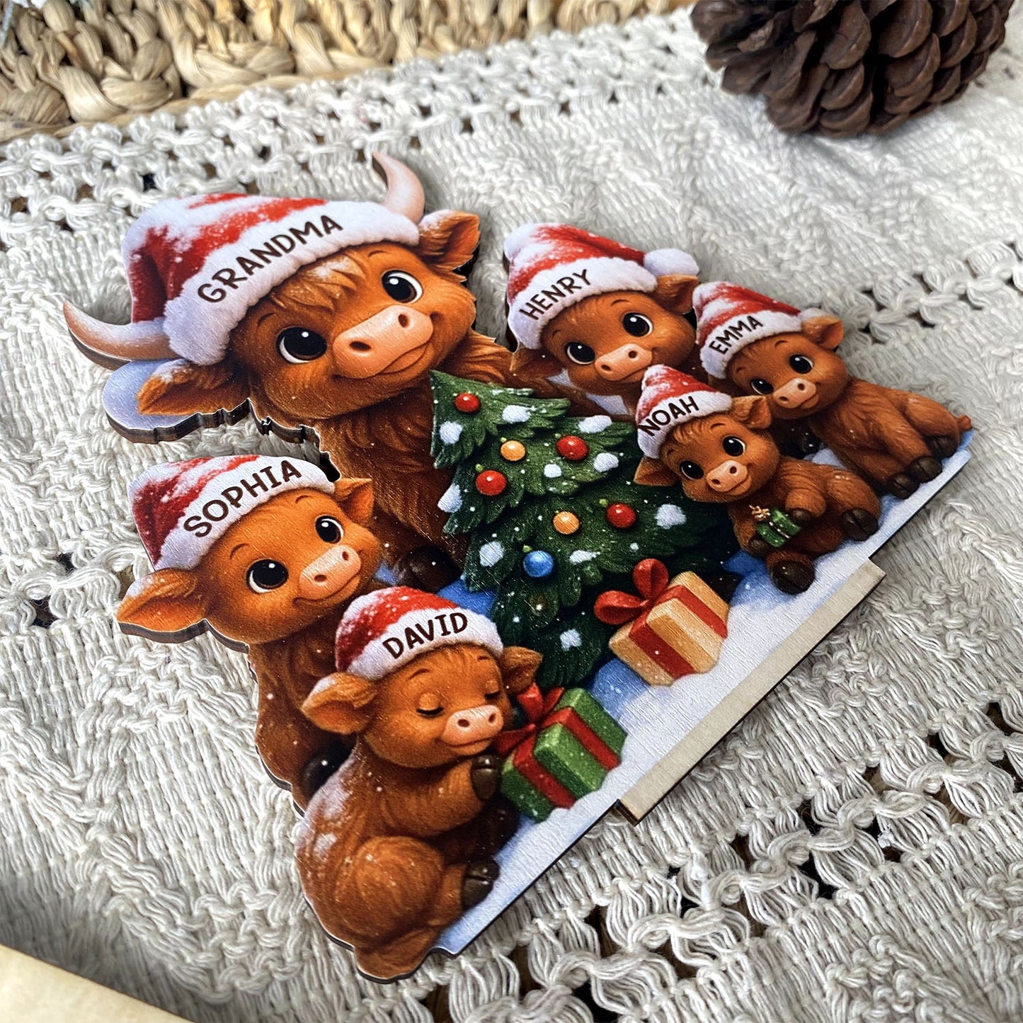 Grandma's Herd Cow Family Standing Wooden Plaque, Personalized Christmas Standing Wooden Plaque