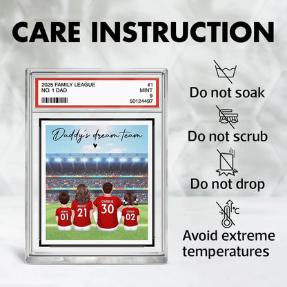Soccer Daddy's Dream Team No. 1 Dad Man & Kids Sitting Trading Card Style Personalized Acrylic Block Plaque