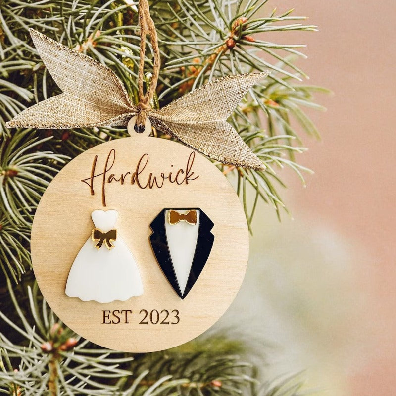 Personalized First Wedding Christmas Ornament