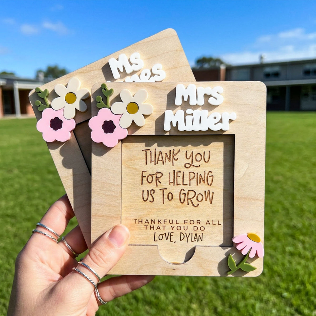 Personalized Teacher Flower Post-it Note Holder for Teacher Appreciation Gift, End Of School Year Gift