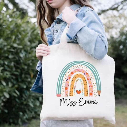 Personalized Teacher Name Tote Bag, Teacher Apreciation Gift For Teacher, End of school year gift